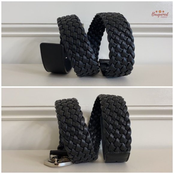 Authentic Gucci Black Intrecciato Woven Leather Interlocking Square G Belt 95/38 - Picture 8 of 13